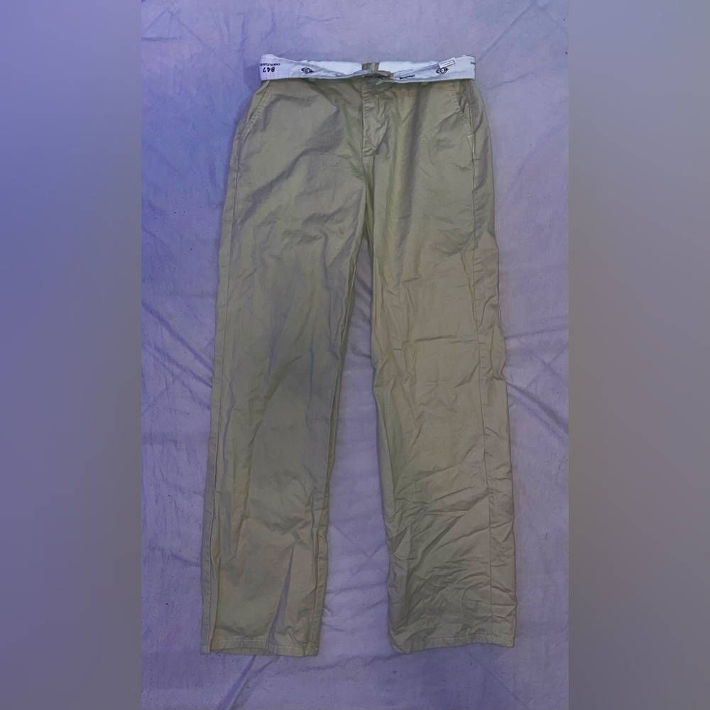 beige patchwork straight leg pants